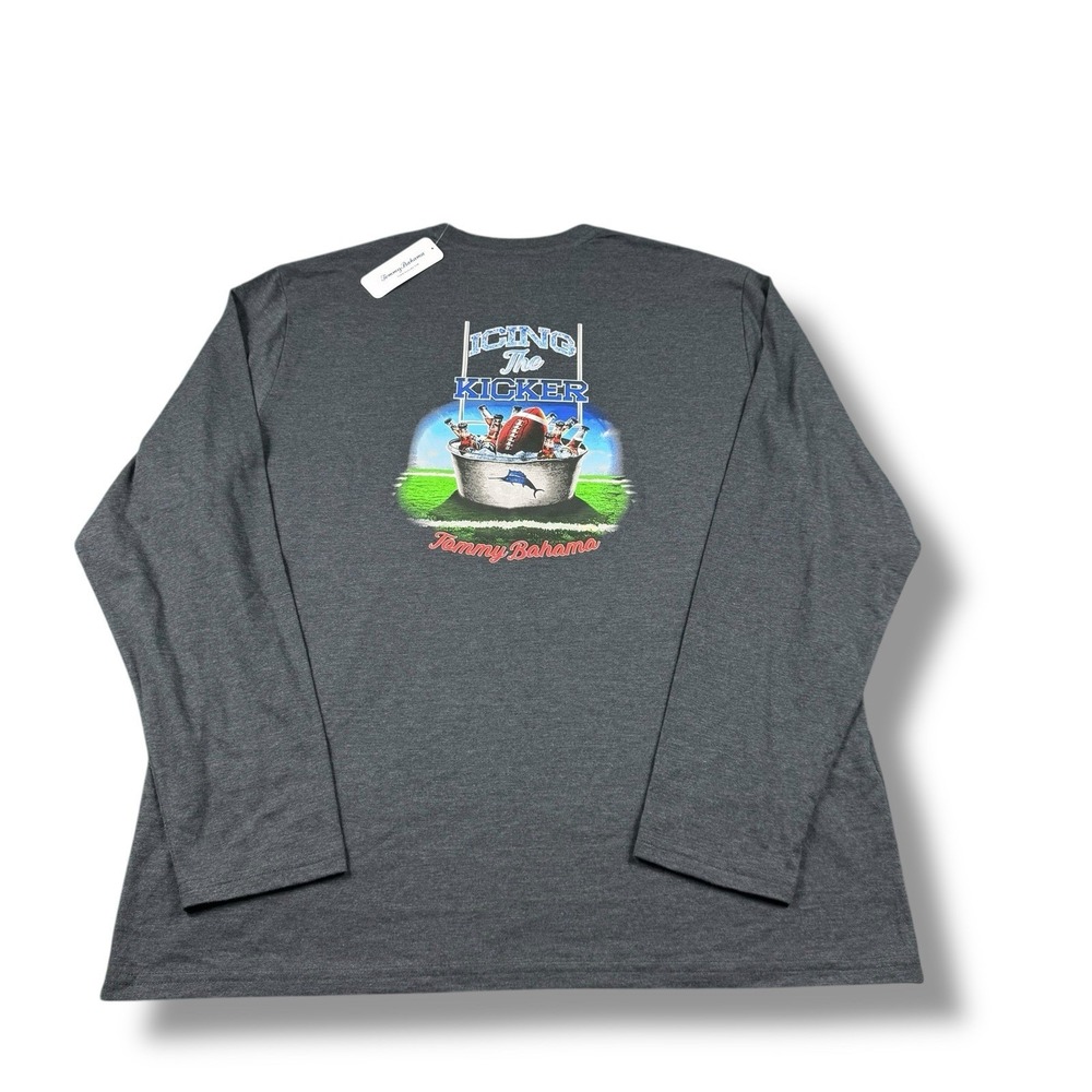 NWT $60 Tommy Bahama Icing The Kicker Football L/S Pocket T-Shirt Gray Mens Sz L